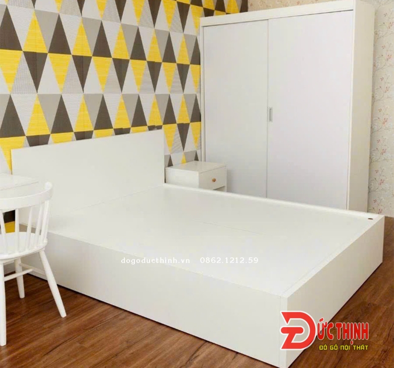 Giường ngủ gỗ MDF hiện đại - màu trắng sứ