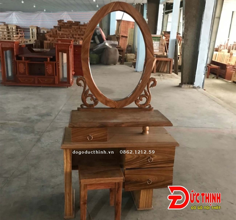 Bàn phấn gỗ sồi màu 80 - mẫu oval 