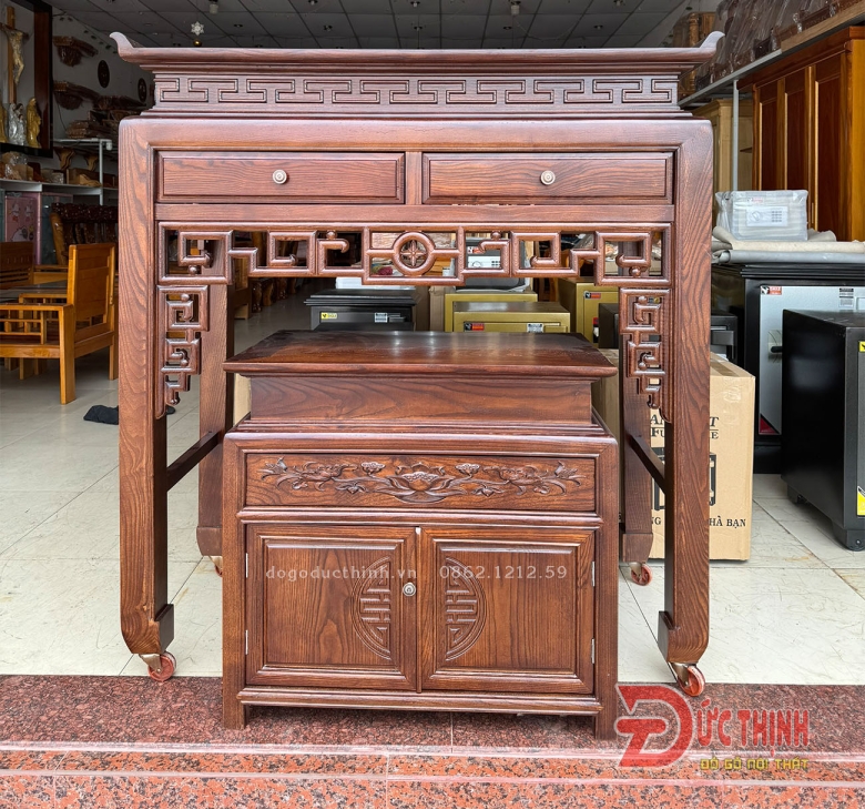 Án gian thờ gỗ sồi 127 - tủ gầm - 2 ngăn kéo