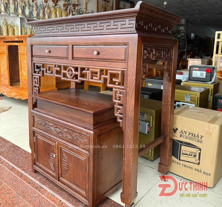 Án gian thờ gỗ sồi 127 - tủ gầm - 2 ngăn kéo