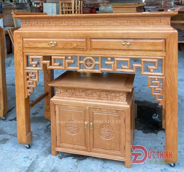 Án gian thờ gỗ sồi 127 - tủ gầm - 2 ngăn kéo