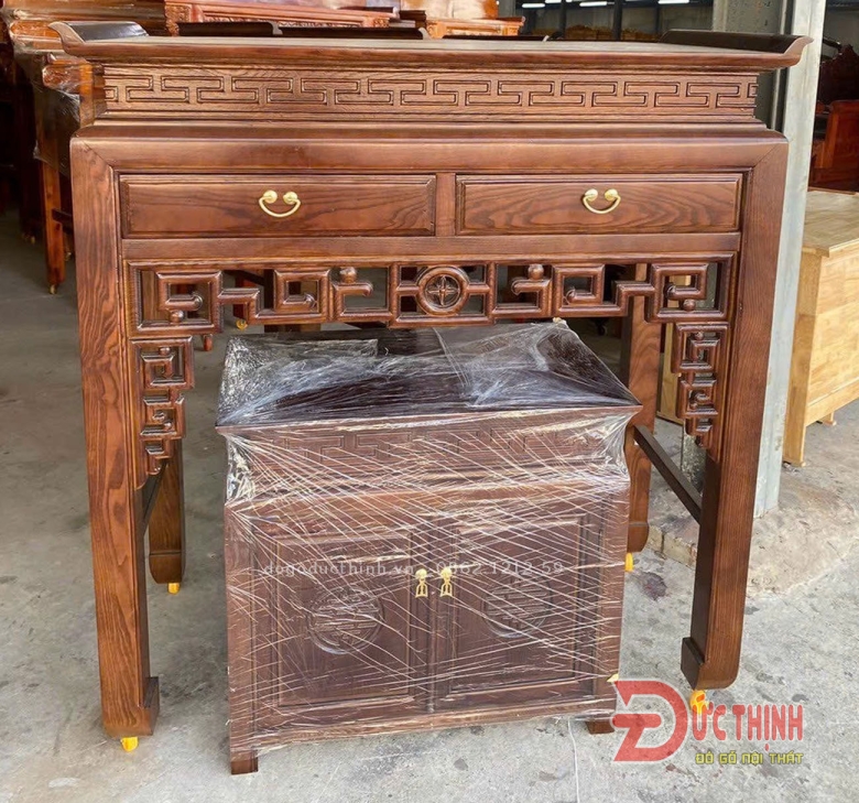 Án gian thờ gỗ sồi 127 - tủ gầm - 2 ngăn kéo