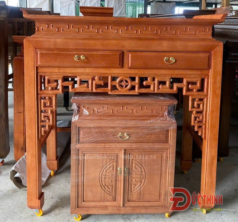 Án gian thờ gỗ sồi 127 - tủ gầm - 2 ngăn kéo