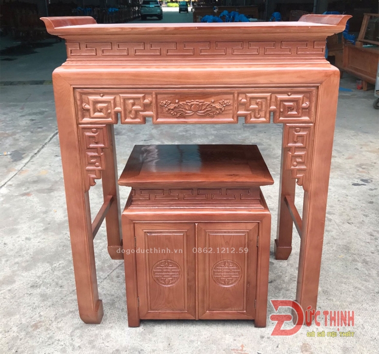 Án gian thờ gỗ sồi - Tủ gầm - 107 - hoa sen (sơn màu theo yêu cầu)