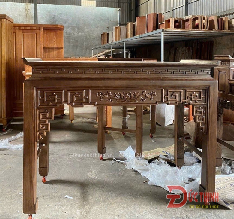 Án gian thờ gỗ sồi - Tủ gầm - 107 - hoa sen (sơn màu theo yêu cầu)