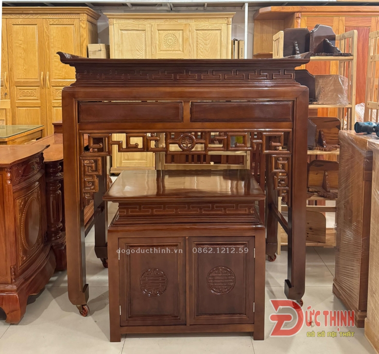 Án gian thờ gỗ sồi 127 - tủ gầm - 2 ngăn kéo