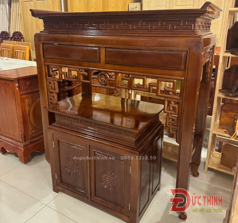 Án gian thờ gỗ sồi 127 - tủ gầm - 2 ngăn kéo