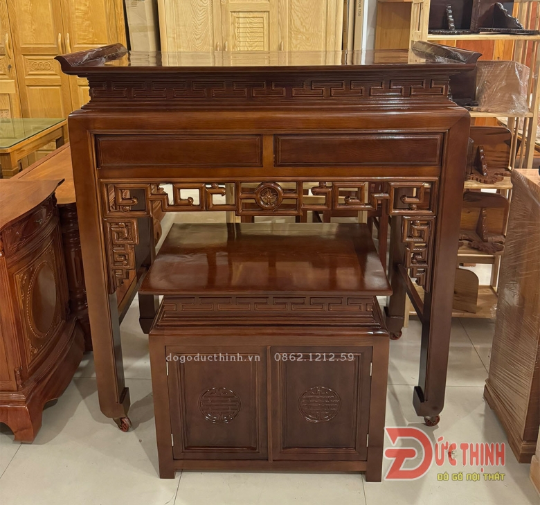 Án gian thờ gỗ sồi 127 - tủ gầm - 2 ngăn kéo