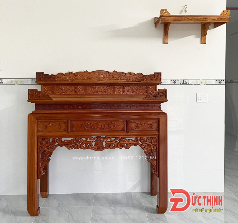 Án Gian thờ gỗ đỏ nhị cấp 175 - Mẫu ngũ phúc