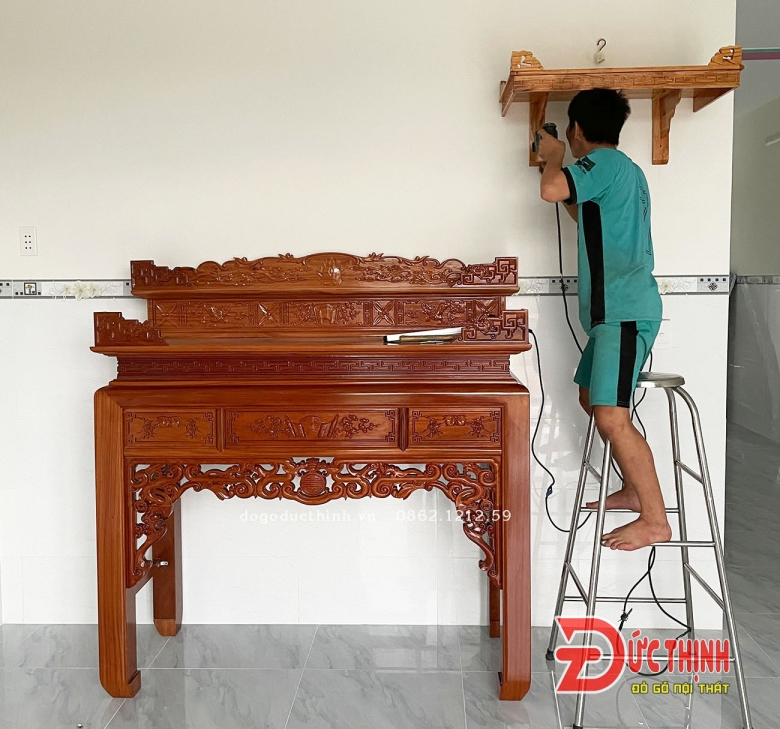 Án Gian thờ gỗ đỏ nhị cấp 175 - Mẫu ngũ phúc
