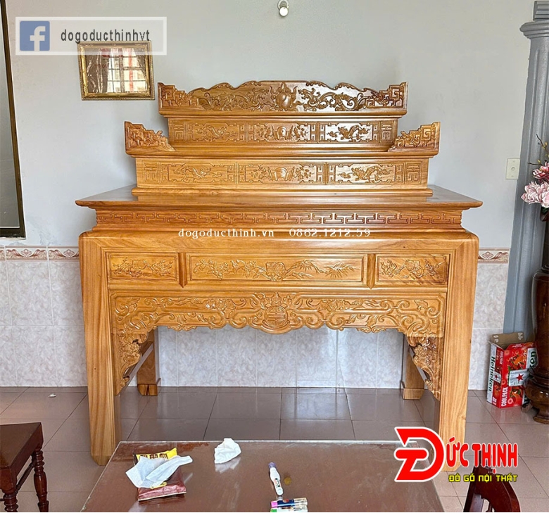 Án Gian thờ gỗ đỏ tam cấp 175 - Mẫu ngũ phúc