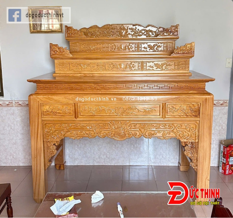 Án Gian thờ gỗ đỏ tam cấp 175 - Mẫu ngũ phúc