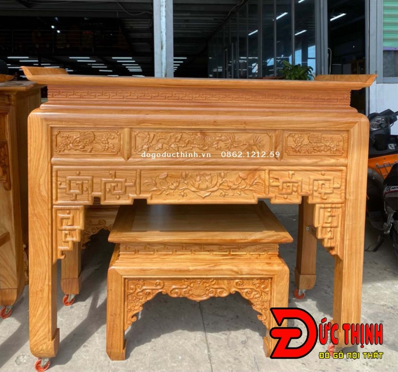 Án Gian thờ gỗ đỏ nhị cấp 175 - Mẫu ngũ phúc