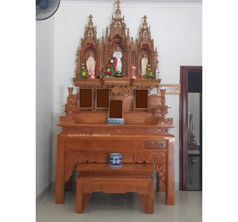 Án Gian thờ gỗ đỏ nhị cấp 175 - Mẫu ngũ phúc