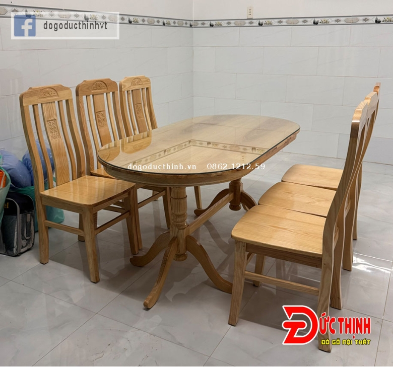 Bàn ăn gỗ sồi - Oval - 6 ghế