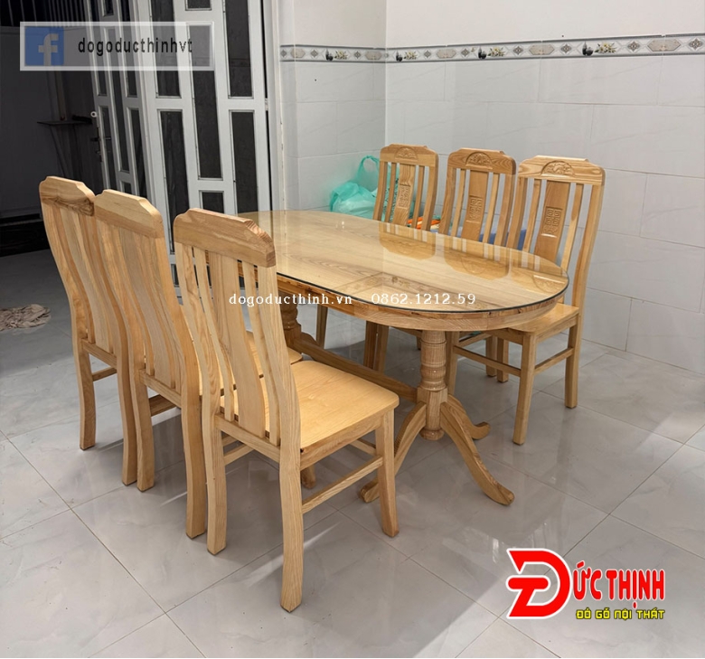 Bàn ăn gỗ sồi - Oval - 6 ghế