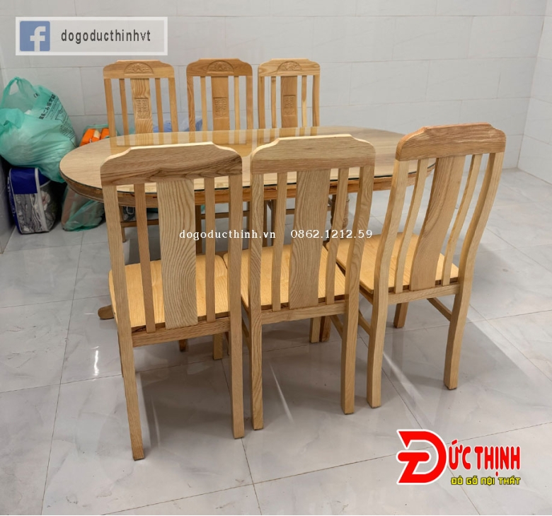 Bàn ăn gỗ sồi - Oval - 6 ghế