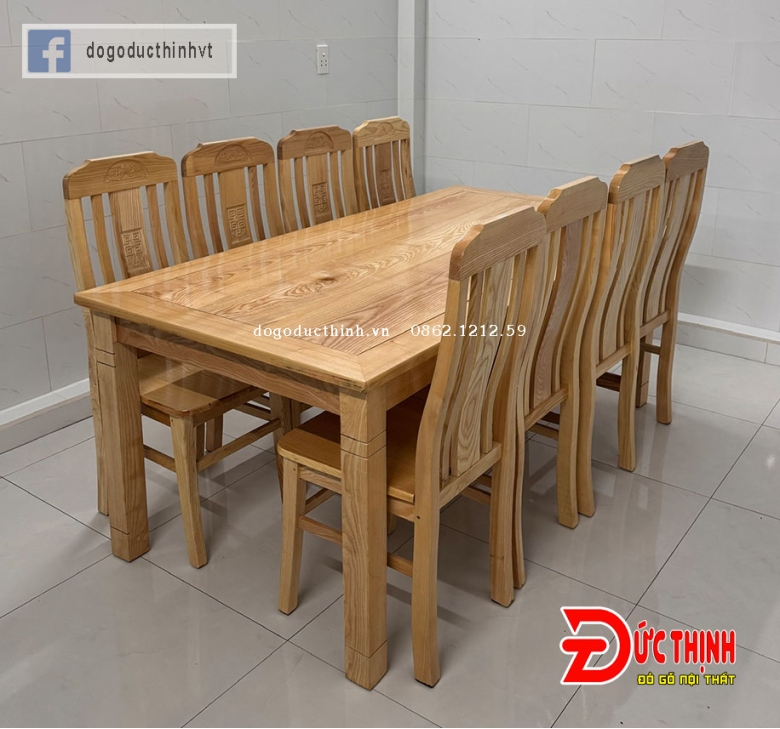 Bàn ăn gỗ sồi - Vuông - 8 ghế