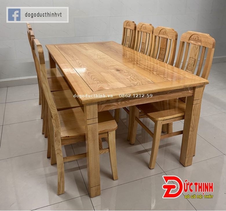 Bàn ăn gỗ sồi - Vuông - 8 ghế