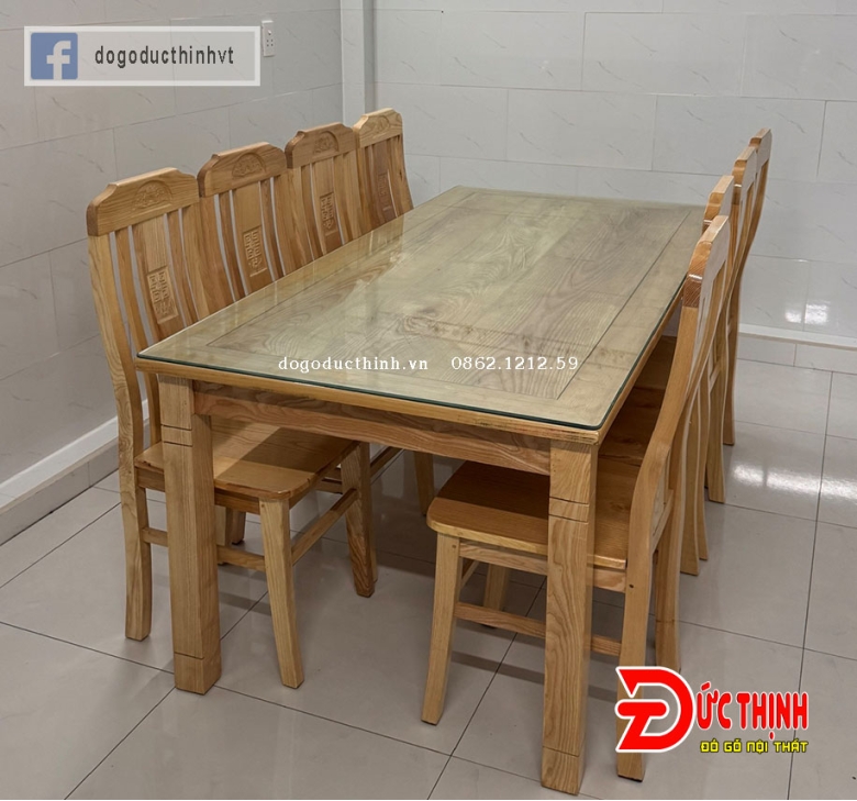Bàn ăn gỗ sồi - Vuông - 8 ghế
