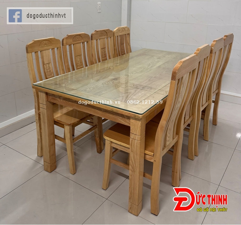 Bàn ăn gỗ sồi - Vuông - 8 ghế