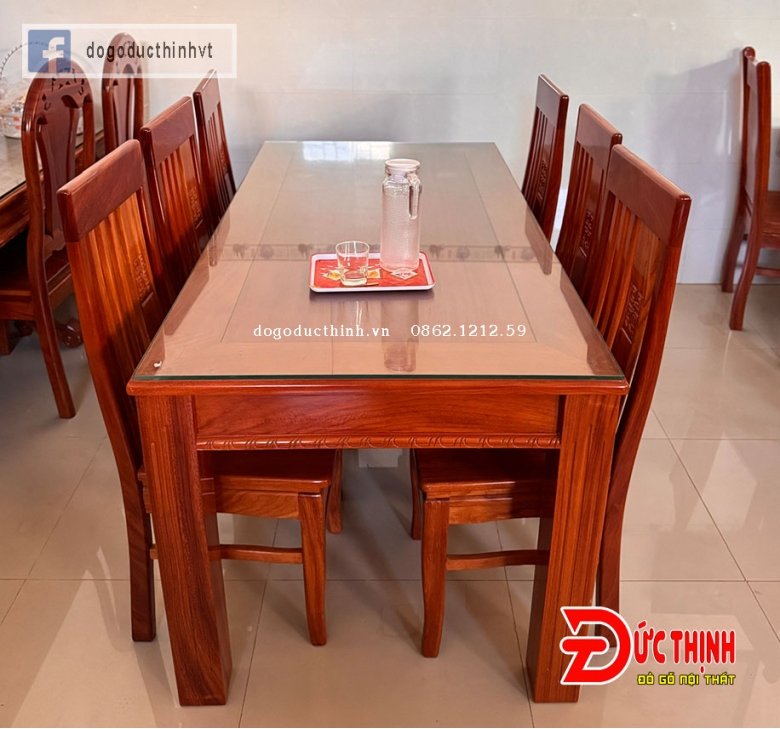Bàn ăn gỗ đỏ - Vuông - 6 ghế
