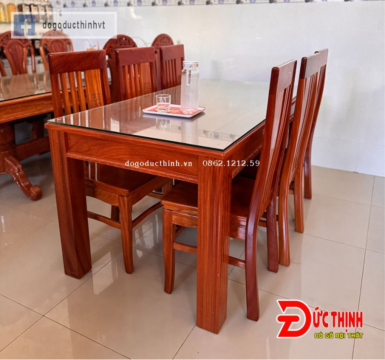 Bàn ăn gỗ đỏ - Vuông - 6 ghế