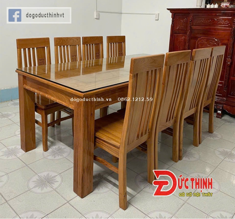 Bàn ăn gỗ đỏ - Vuông - 8 ghế 