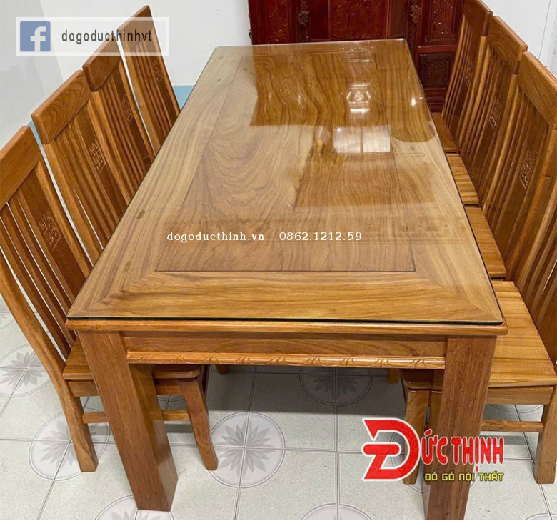 Bàn ăn gỗ đỏ - Vuông - 8 ghế 
