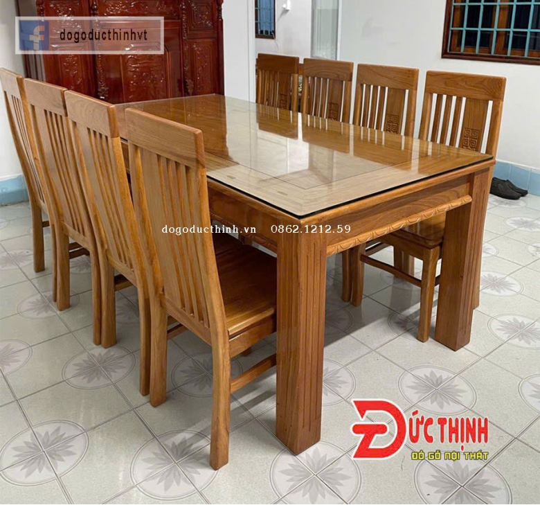 Bàn ăn gỗ đỏ - Vuông - 8 ghế 