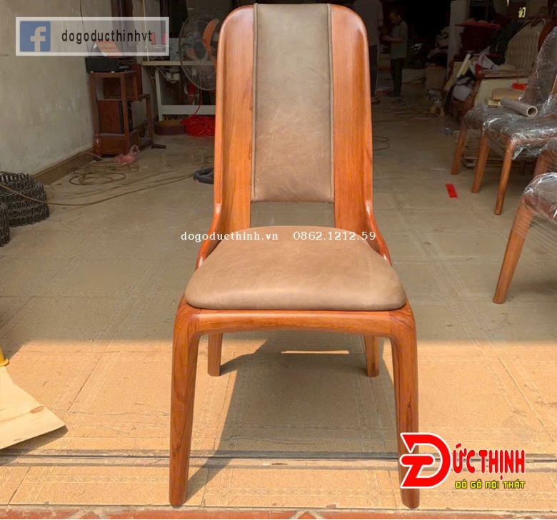 Bàn ăn gỗ đỏ chân thuyền cao cấp - ghế tựa đệm hiện đại