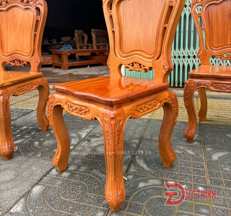 BÀN ĂN NGUYÊN KHỐI GỖ ĐỎ - 10 GHẾ LOUIS - BÀN N89xD265xD16