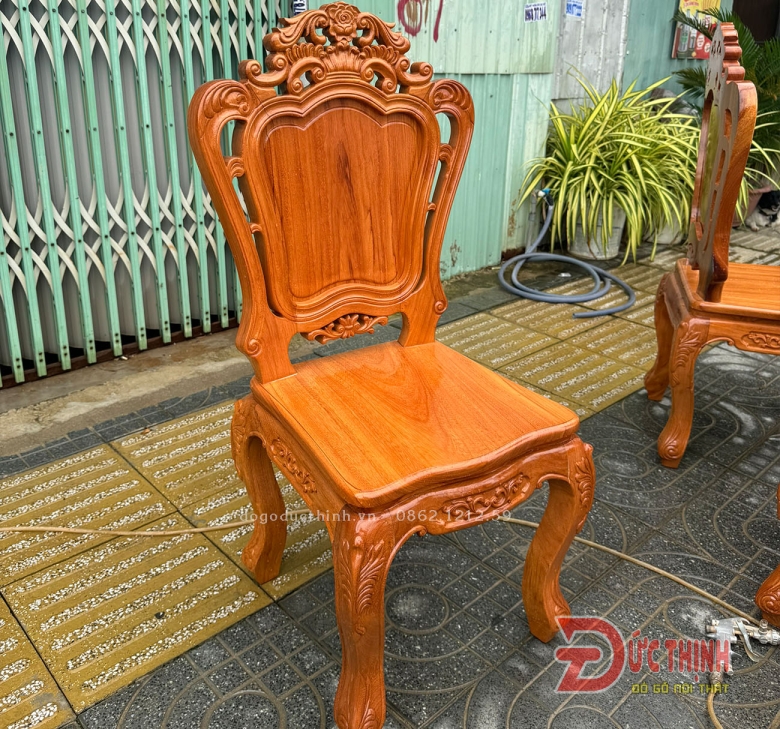 BÀN ĂN NGUYÊN KHỐI GỖ ĐỎ - 10 GHẾ LOUIS - BÀN N89xD265xD16