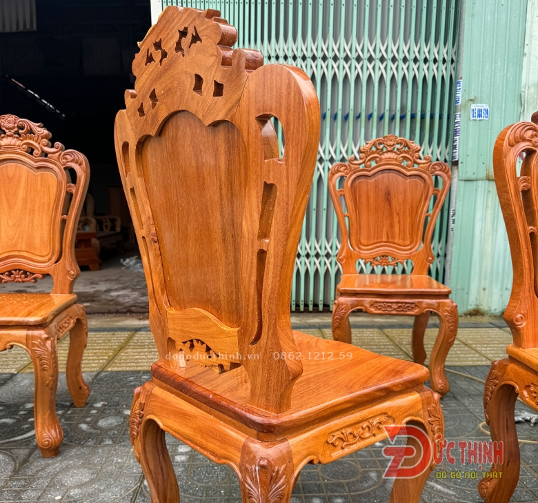 BÀN ĂN NGUYÊN KHỐI GỖ ĐỎ - 10 GHẾ LOUIS - BÀN N89xD265xD16