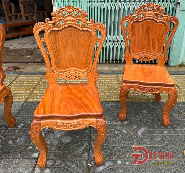 BÀN ĂN NGUYÊN KHỐI GỖ ĐỎ - 10 GHẾ LOUIS - BÀN N107XD265Xd16