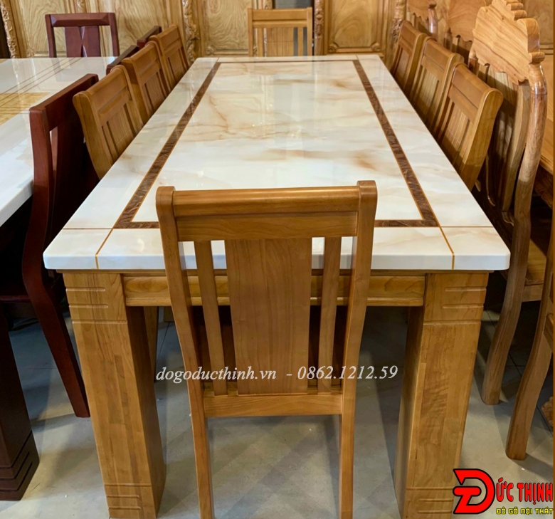 BÀN ĂN MẶT ĐÁ WANUT 190CM- VUÔNG - 8 GHẾ VUÔNG - BAMD-16