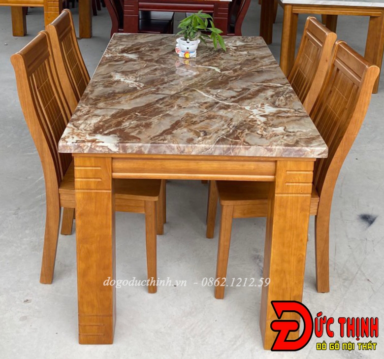 BÀN ĂN MẶT ĐÁ WANUT 130CM- VUÔNG - 4 GHẾ VUÔNG - BAMD-28