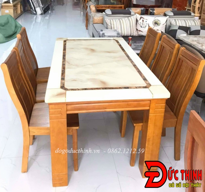 BÀN ĂN MẶT ĐÁ WANUT 160CM- VUÔNG - 6 GHẾ VUÔNG - BAMD-40