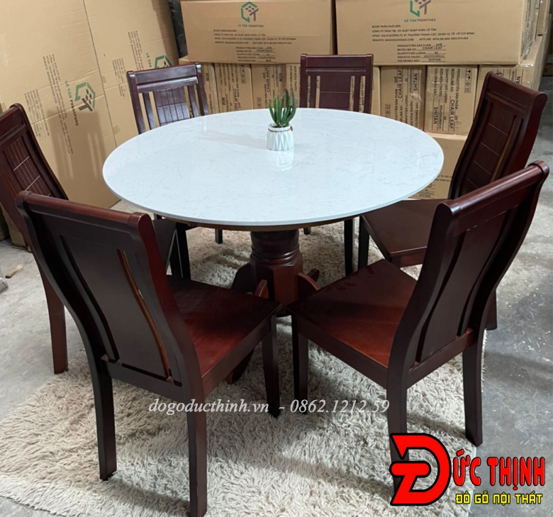 BÀN ĂN MẶT ĐÁ WANUT 120CM- TRÒN - 6 GHẾ VUÔNG - BAMD-43