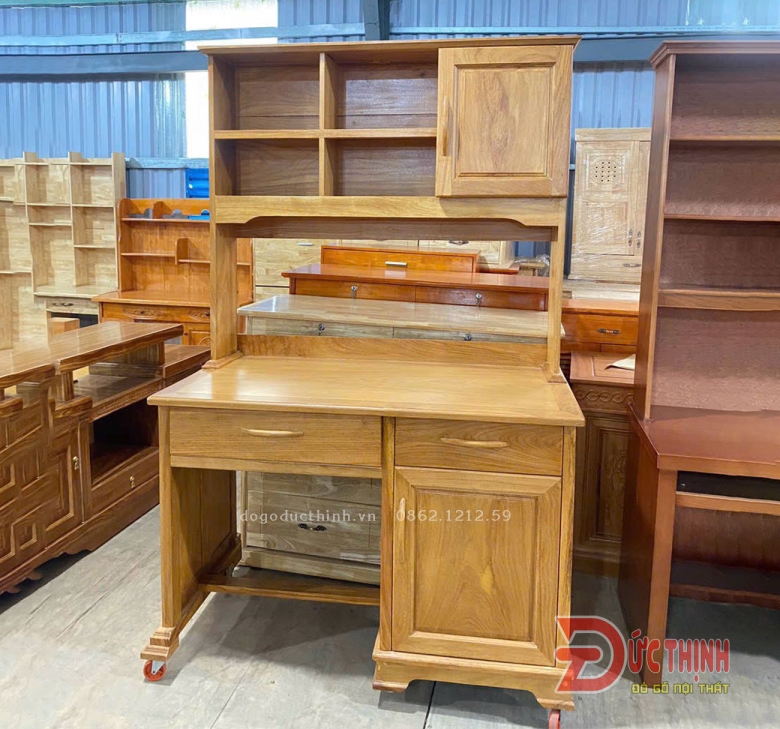 Bàn học gỗ đỏ có kệ sách