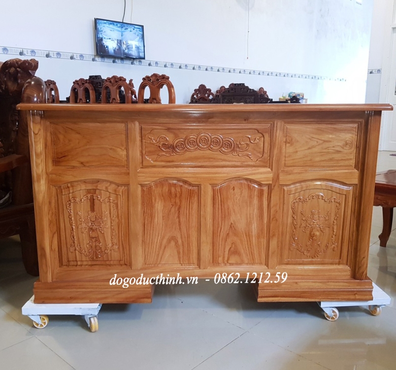 Bàn làm việc gỗ đỏ - Mẫu đồng tiền - 140cm