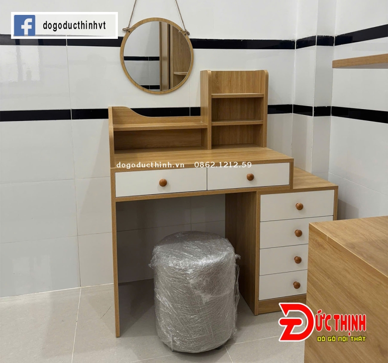 Bàn trang điểm gỗ MDF hiện đại (trọn bộ bàn, ghế, gương)
