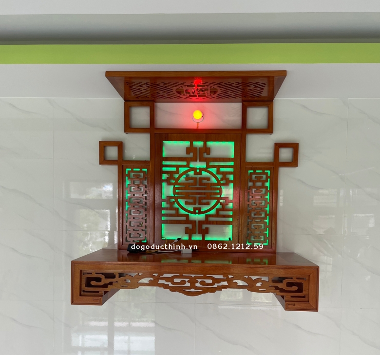Bàn Thờ Quan Âm gỗ đỏ + Tấm Hoa Văn Ốp Tường + Tấm chắn ám khói