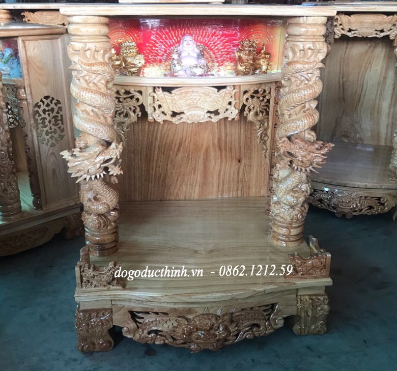 Bàn thờ ông Địa gỗ đỏ - Rồng cuộn - 70 ĐÈN