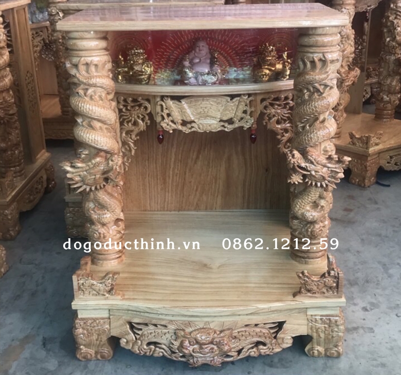 Bàn thờ ông Địa gỗ đỏ - Rồng cuộn - 80 ĐÈN