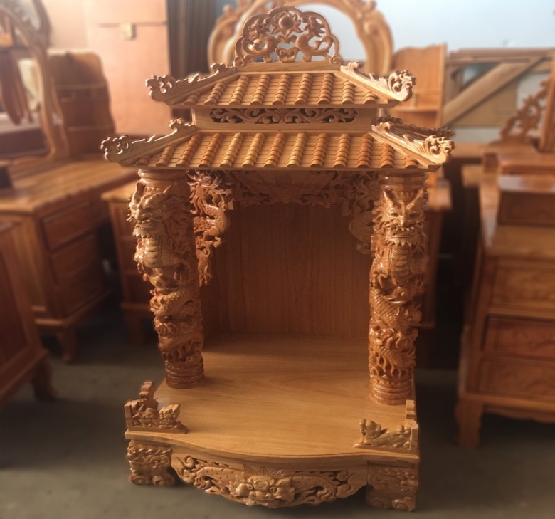 Bàn thờ ông Địa gỗ đỏ - Rồng Sư - Mái ngói - 80