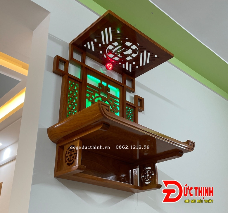 BÀN THỜ QUAN ÂM GỖ ĐỎ + TẤM HOA VĂN ỐP TƯỜNG + TẤM CHẮN ÁM KHÓI (mẫu 02)