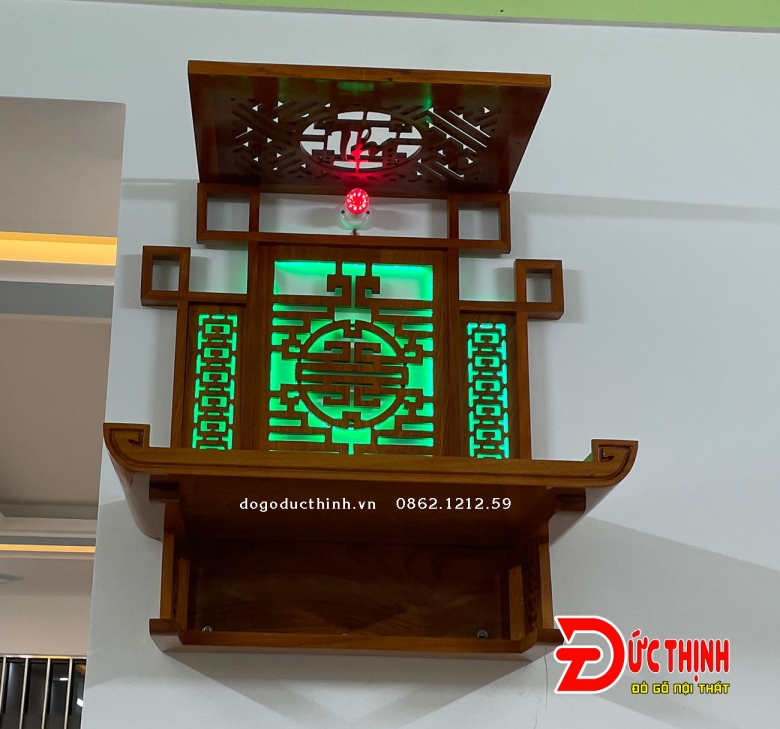BÀN THỜ QUAN ÂM GỖ ĐỎ + TẤM HOA VĂN ỐP TƯỜNG + TẤM CHẮN ÁM KHÓI (mẫu 02)