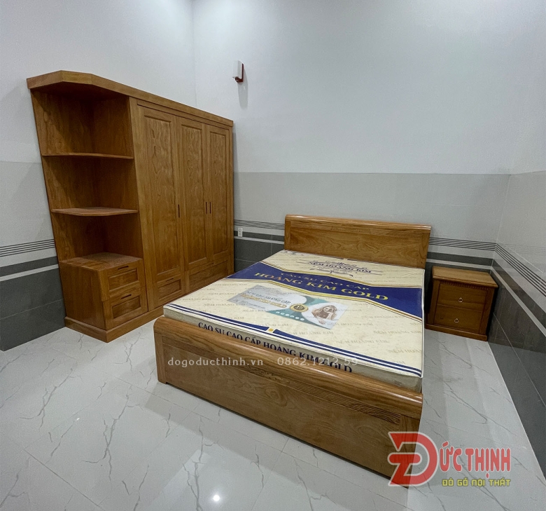 Combo phòng ngủ (Giường + nệm, tủ áo có kệ trang trí, tủ đầu giường ) gỗ đỏ