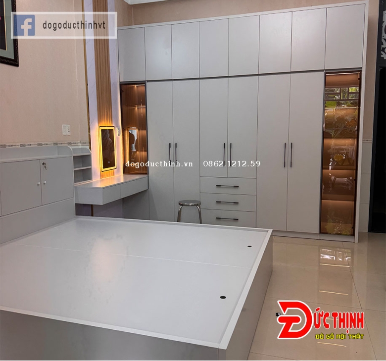 Combo phòng ngủ gỗ MDF tone màu xám